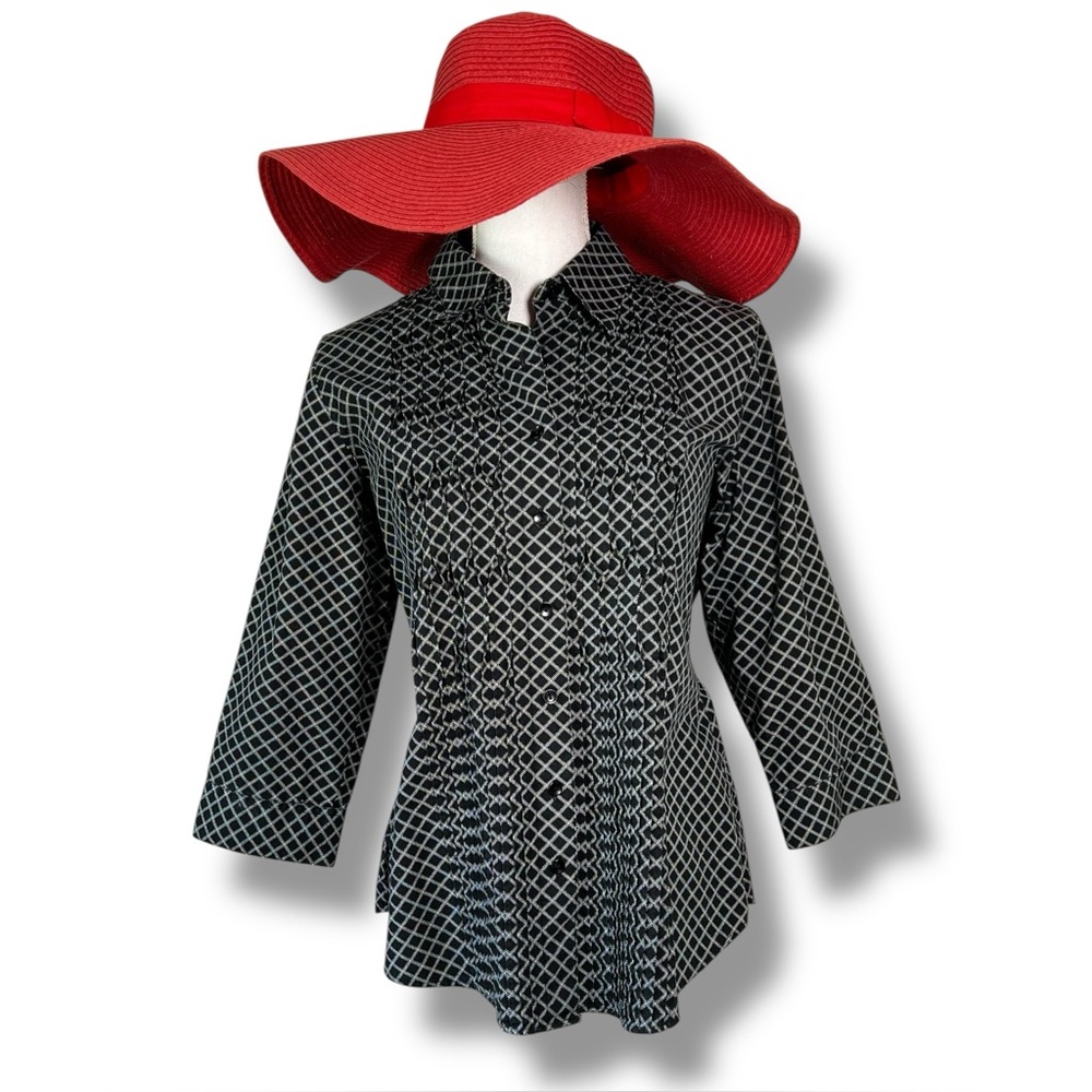 Coldwater Creek Black and White Geometric Button Down Blouse Sz M - Picture 4 of 13